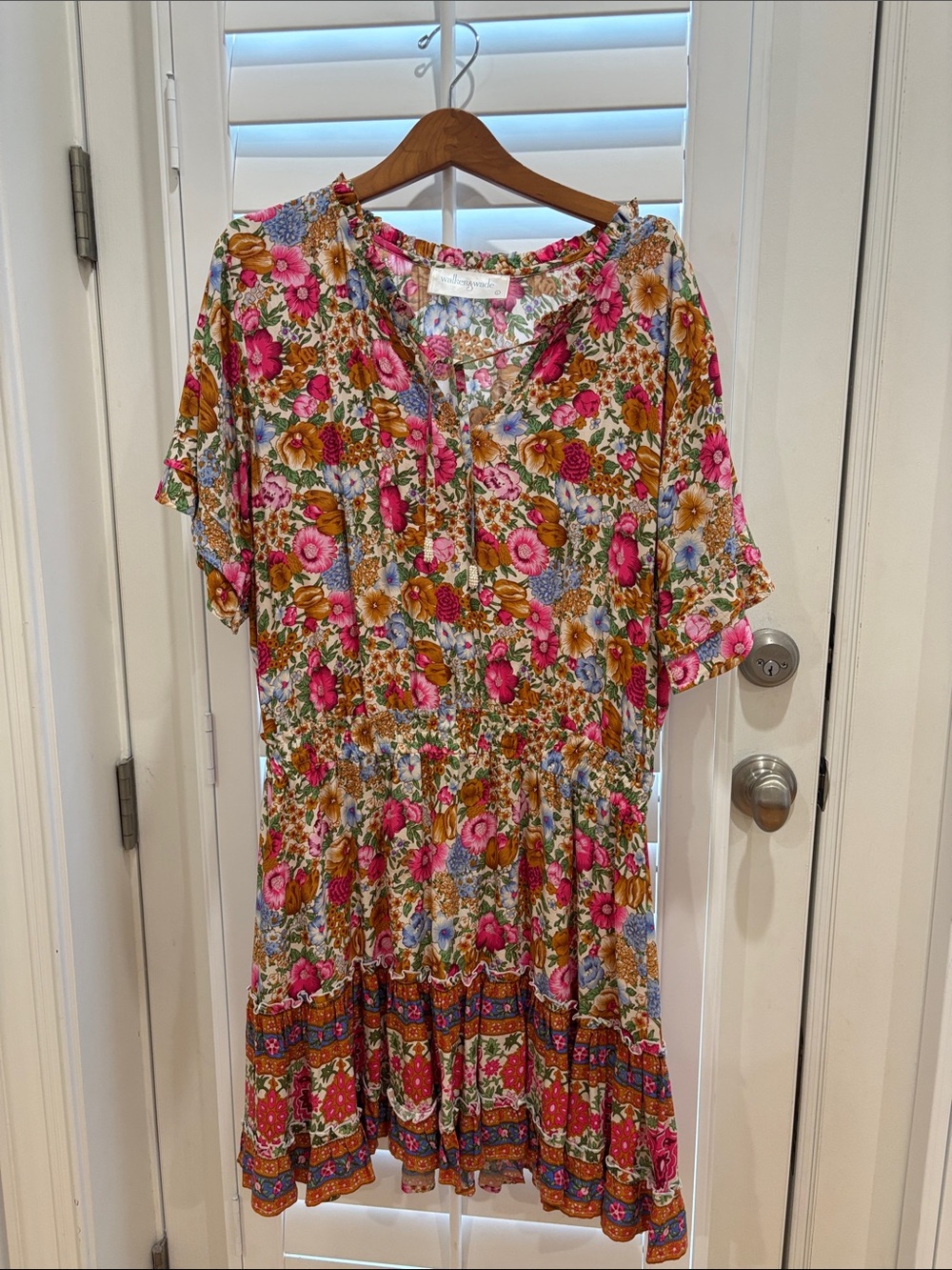 Boho Floral Tiered Midi Dress - Pink Multi